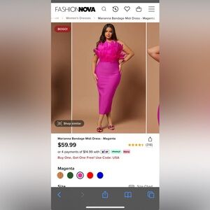 Fashion Nova magenta feather bandage dress XL